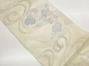 紗 流水に草葉模様織出し袋帯